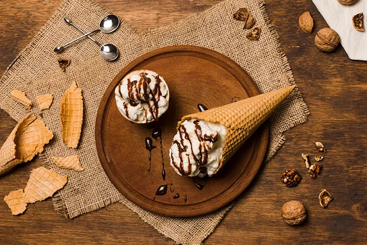 Coconut milk ice cream in a waffle cone