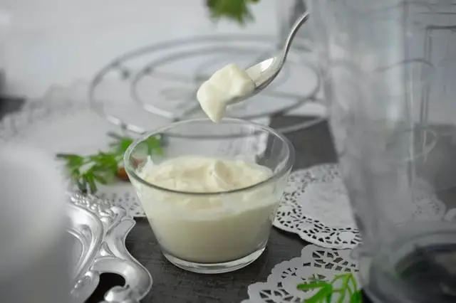 Yogurt served in a glass bowl