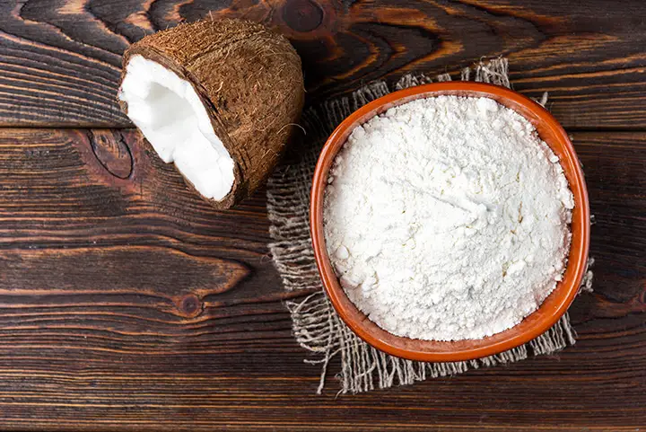 coconut flour on a wooden table